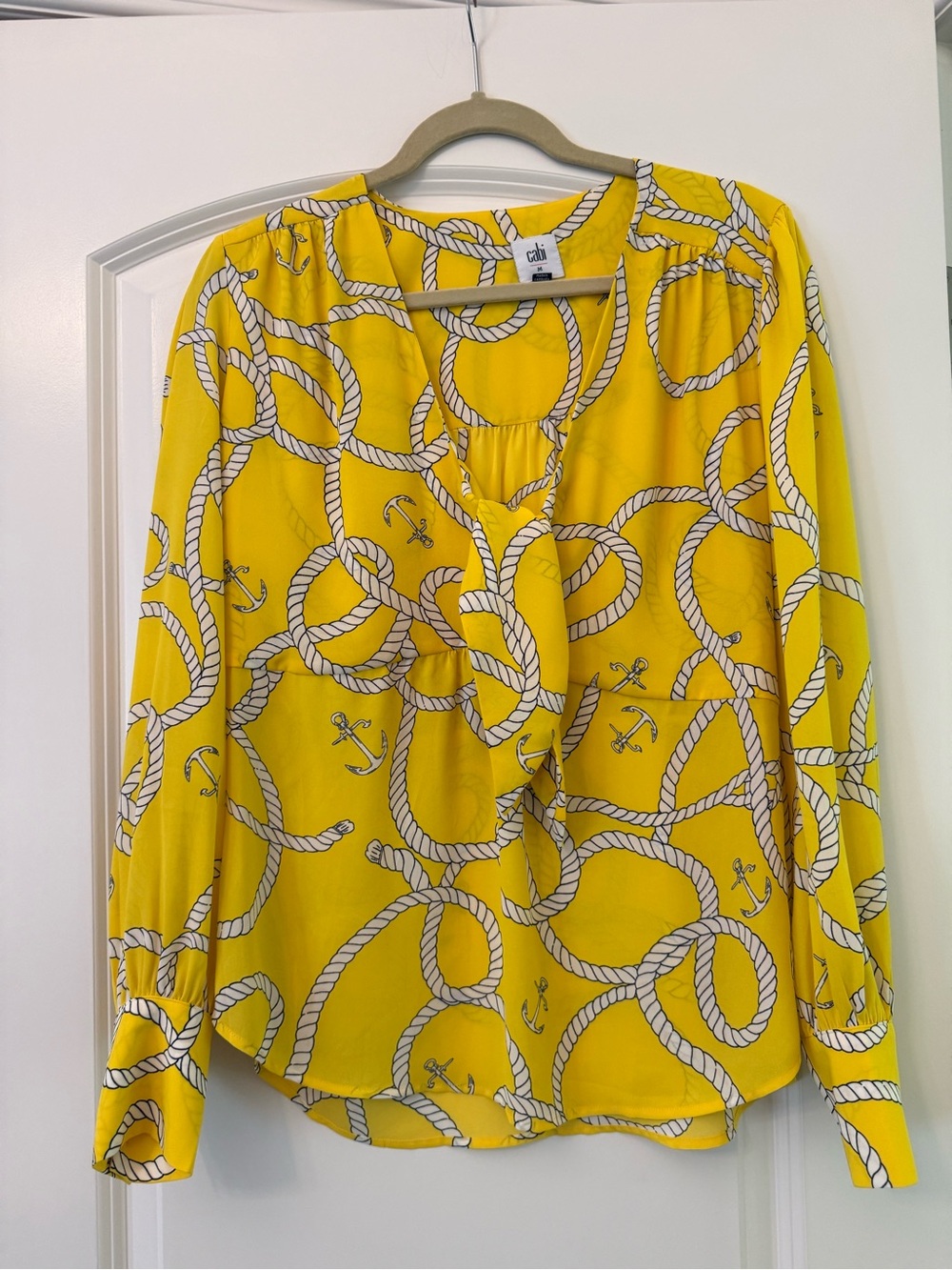 CAbi Yellow Rope & Anchor Print Long-Sleeve Blouse
